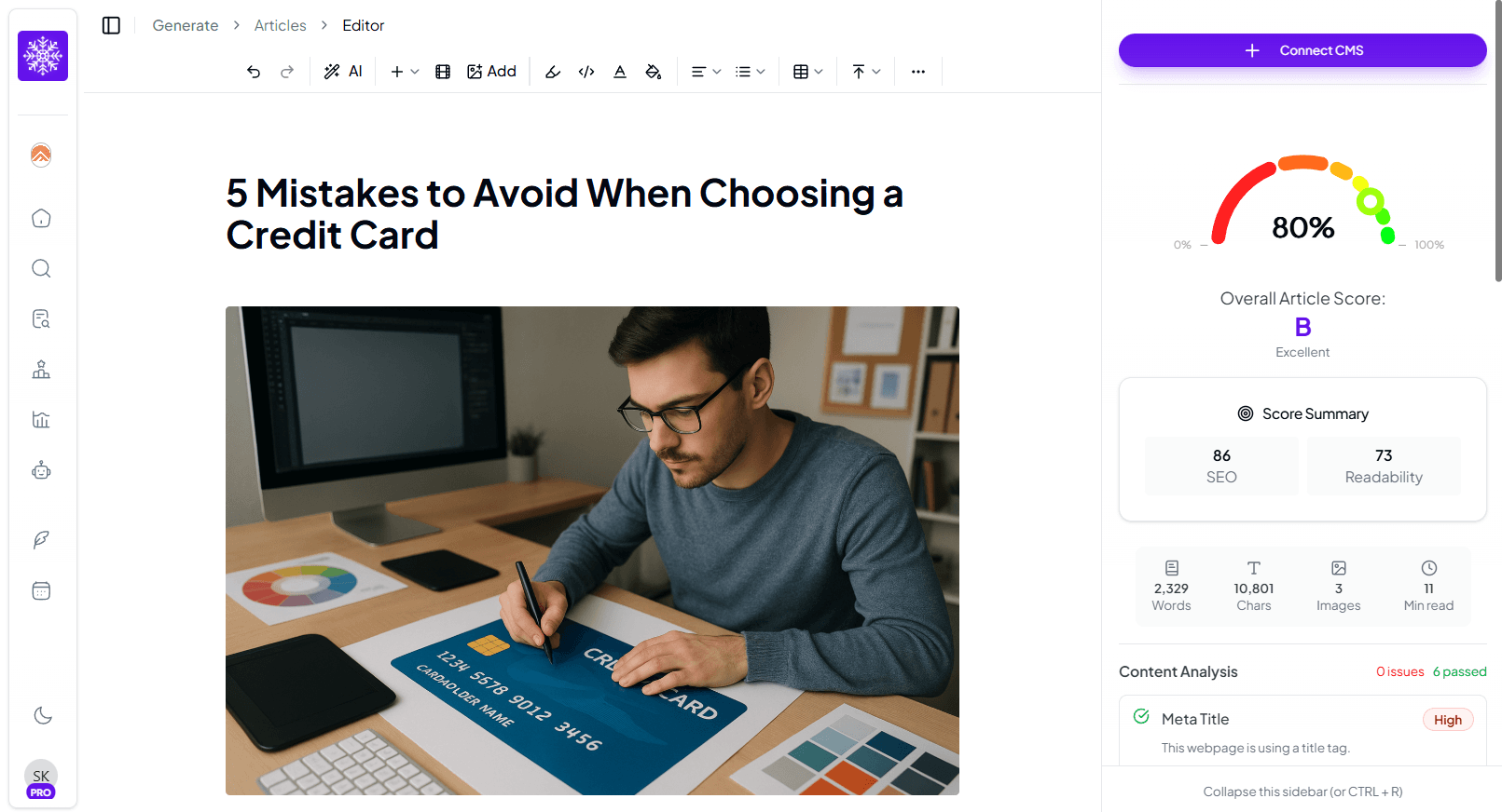 SnowSEO Content Editor Interface