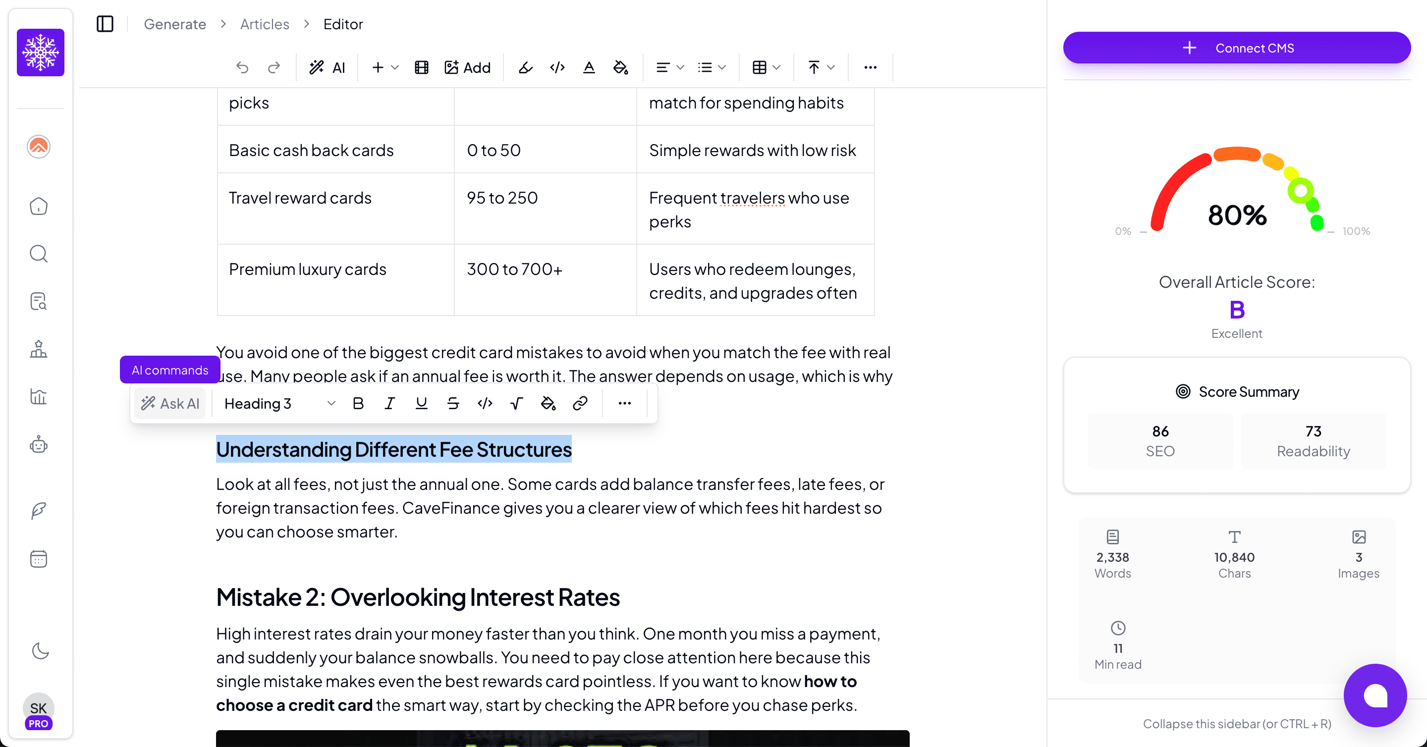 SnowSEO Editor with live SEO scoring and analysis