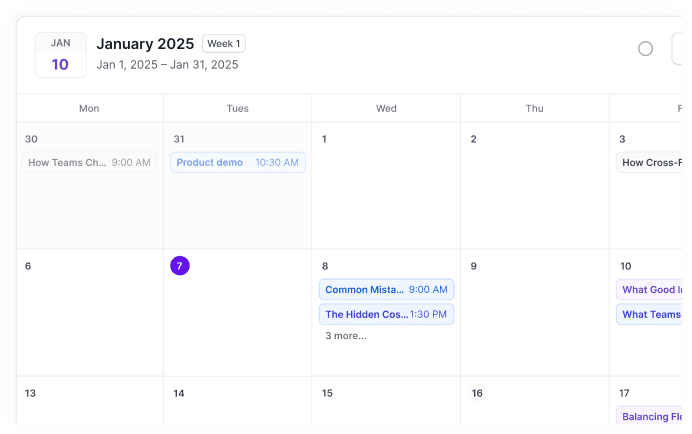 Content Calendar View - Timeline showing planned and scheduled content