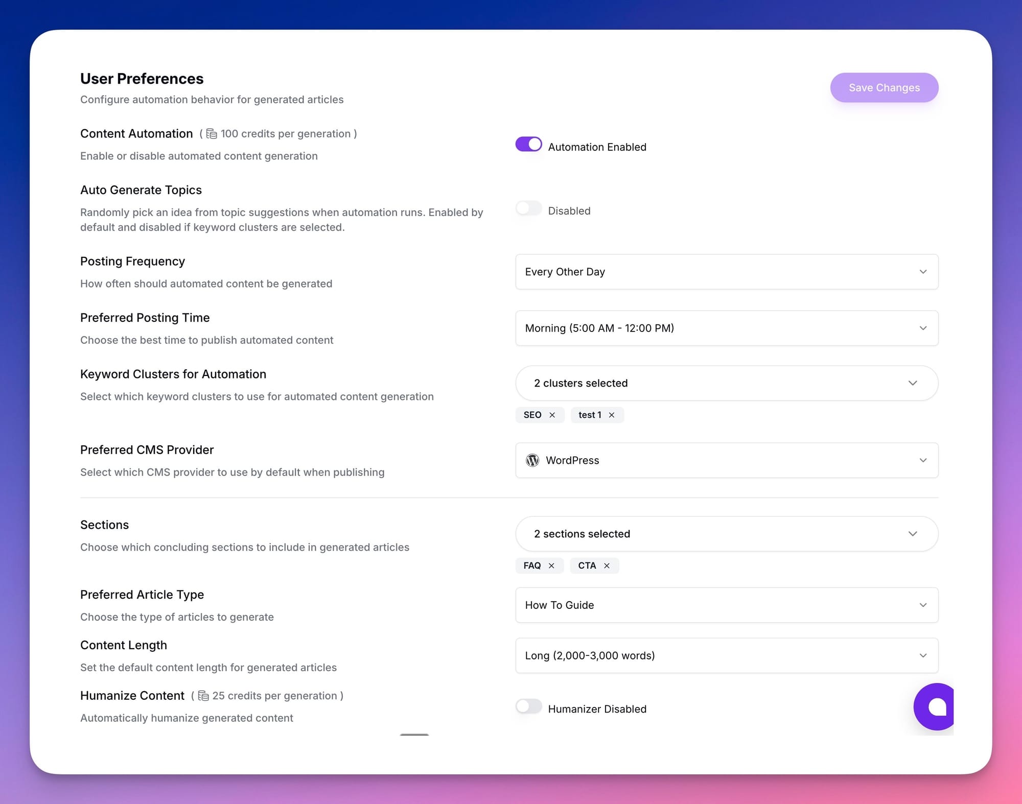 Automation Settings